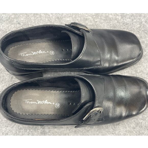 Thom McAnn Black Leather Monk Strap Buckle 2" Heel Slip On Loafer Women 7.5 - Picture 7 of 11